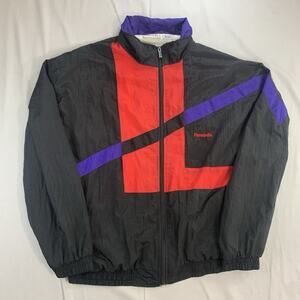 Vintage Reebok Men's Black & Red Zip Windbreaker Jacket L Large